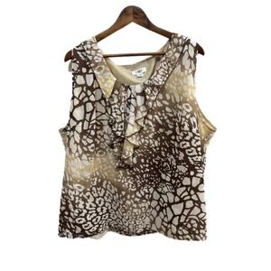 Cato Blouse Womens 26/28W Brown Animal Print Excellent Ruffle‎ Chiffon Top
